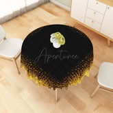 Aperturee - Aperturee Modern Black and Gold Polka Dot Round Tablecloth for Elegant Birthday New Year’s or Graduation Party